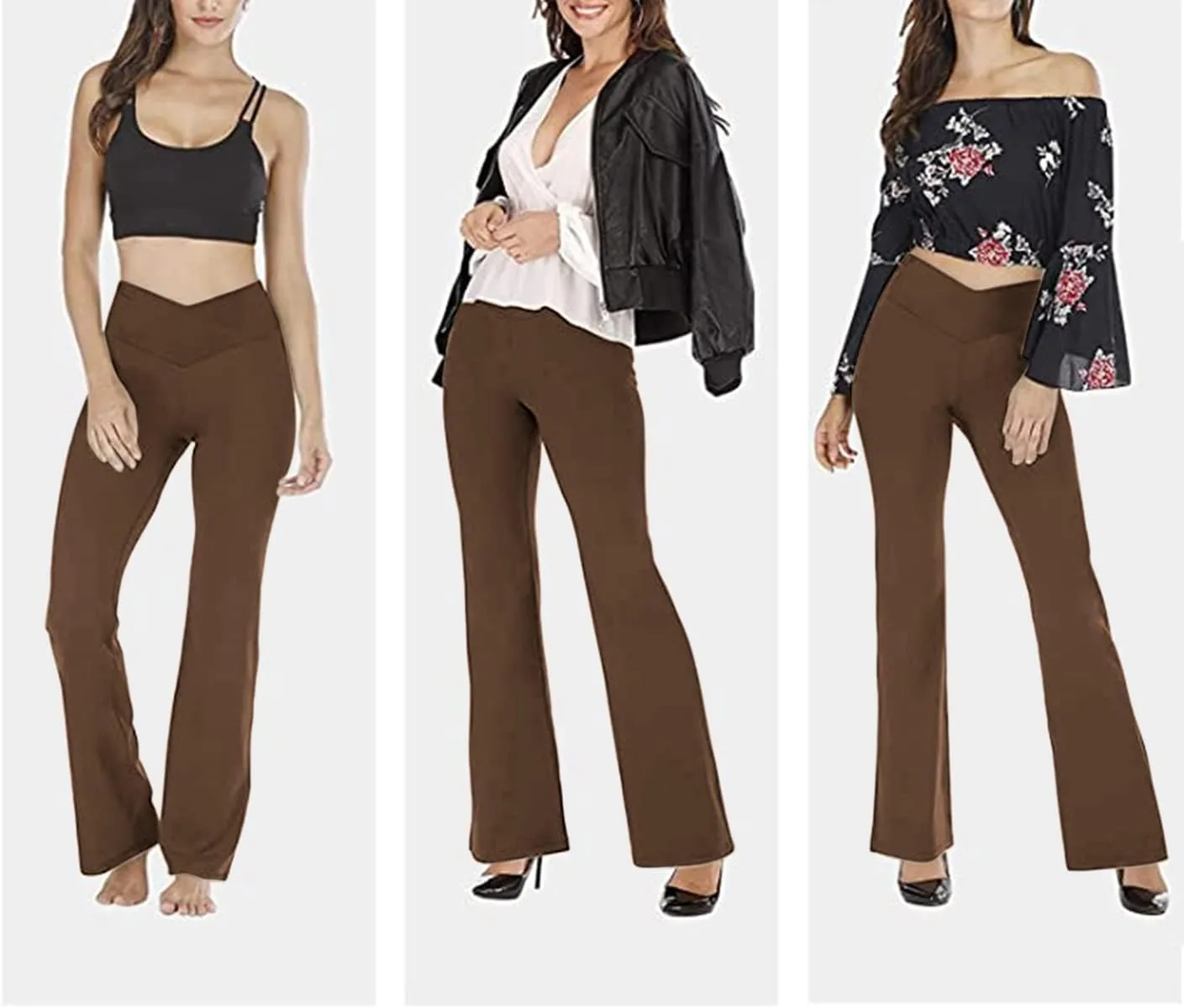 TOPYOGAS Women's Casual Bootleg Yoga Pants V Crossover High Waisted Flare Workout Pants Leggings