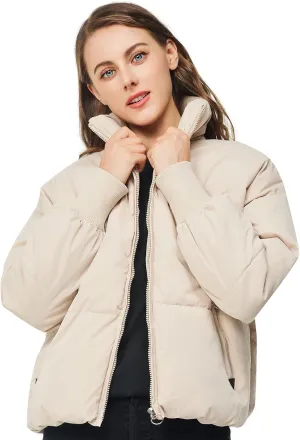 TRATENBY Women's Winter Pockets Baggy Short Down Jacket Cropped Puffer Long Sleeve Zip Coats
