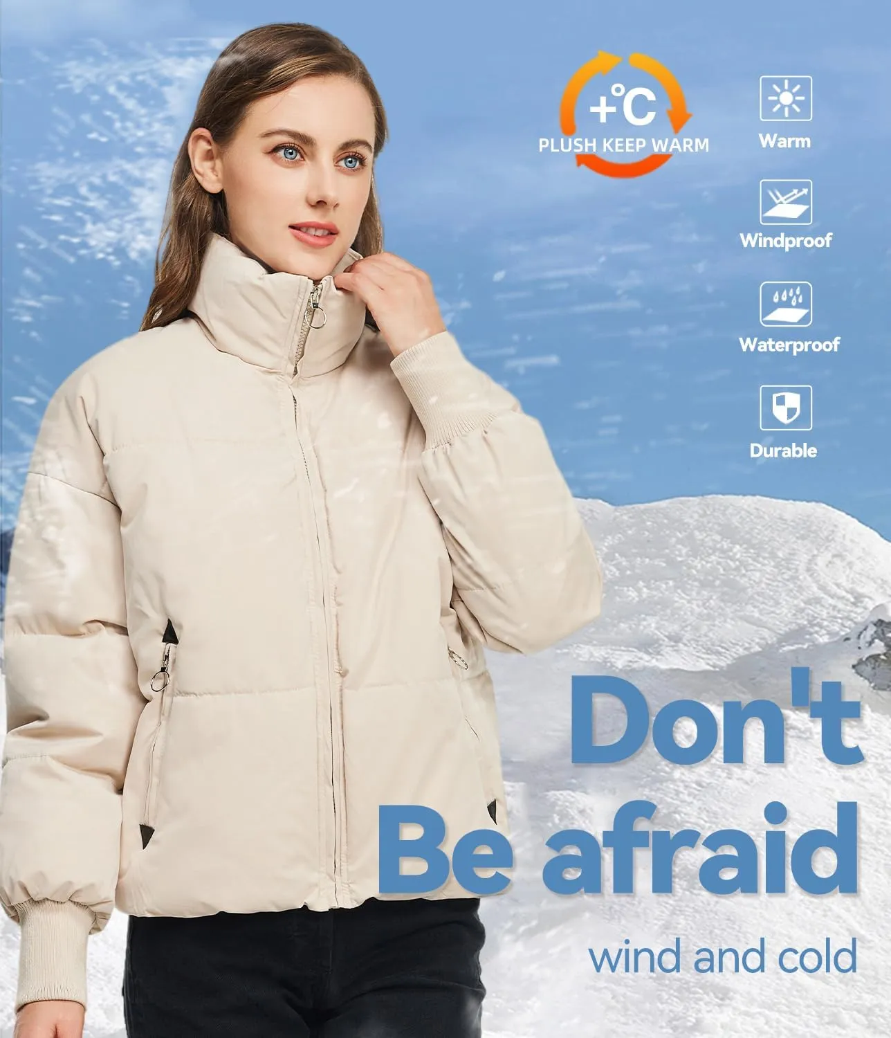 TRATENBY Women's Winter Pockets Baggy Short Down Jacket Cropped Puffer Long Sleeve Zip Coats