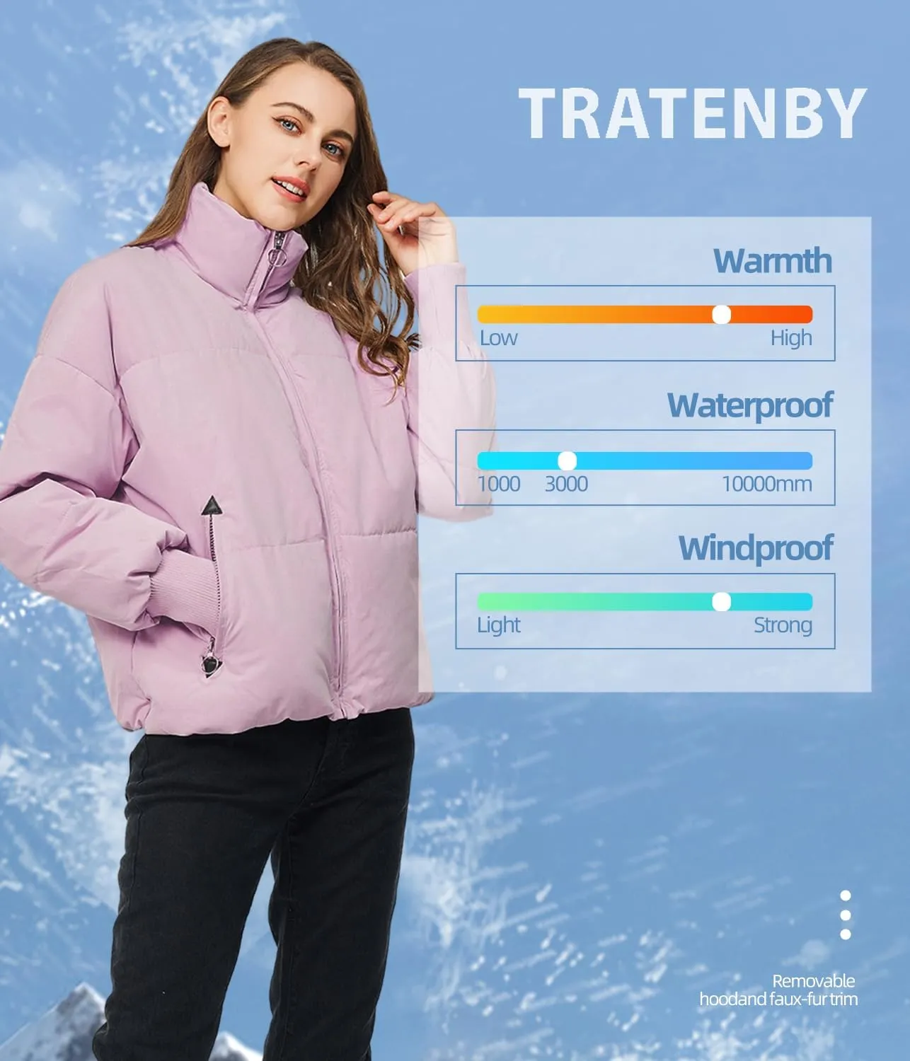 TRATENBY Women's Winter Pockets Baggy Short Down Jacket Cropped Puffer Long Sleeve Zip Coats