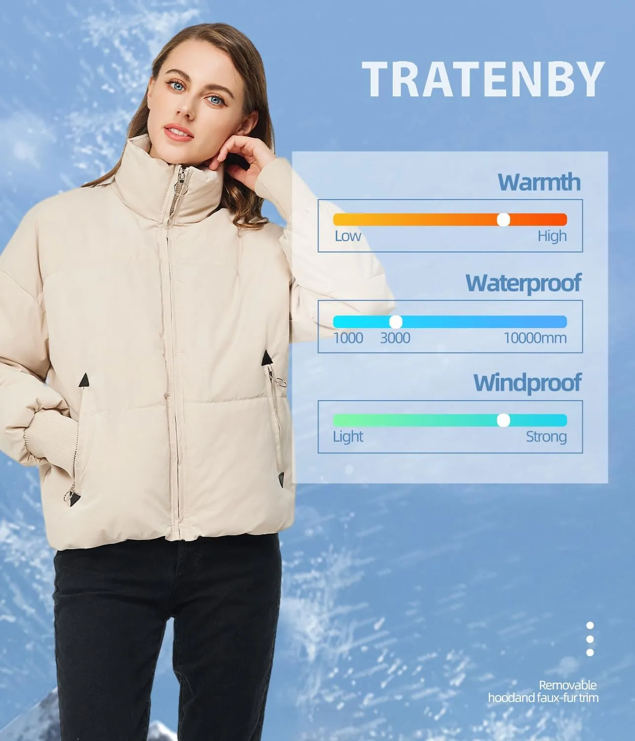 TRATENBY Women's Winter Pockets Baggy Short Down Jacket Cropped Puffer Long Sleeve Zip Coats