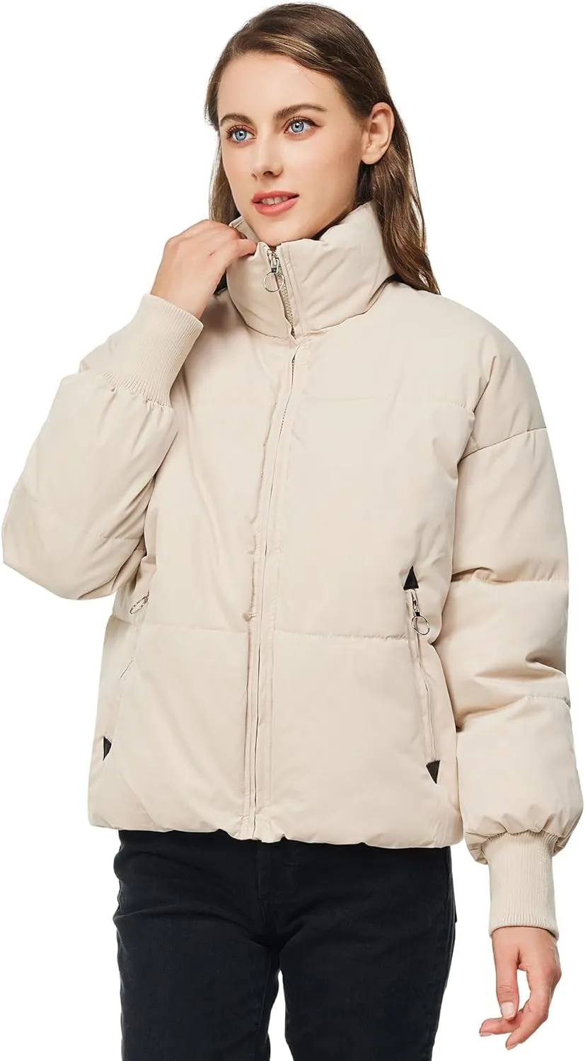 TRATENBY Women's Winter Pockets Baggy Short Down Jacket Cropped Puffer Long Sleeve Zip Coats