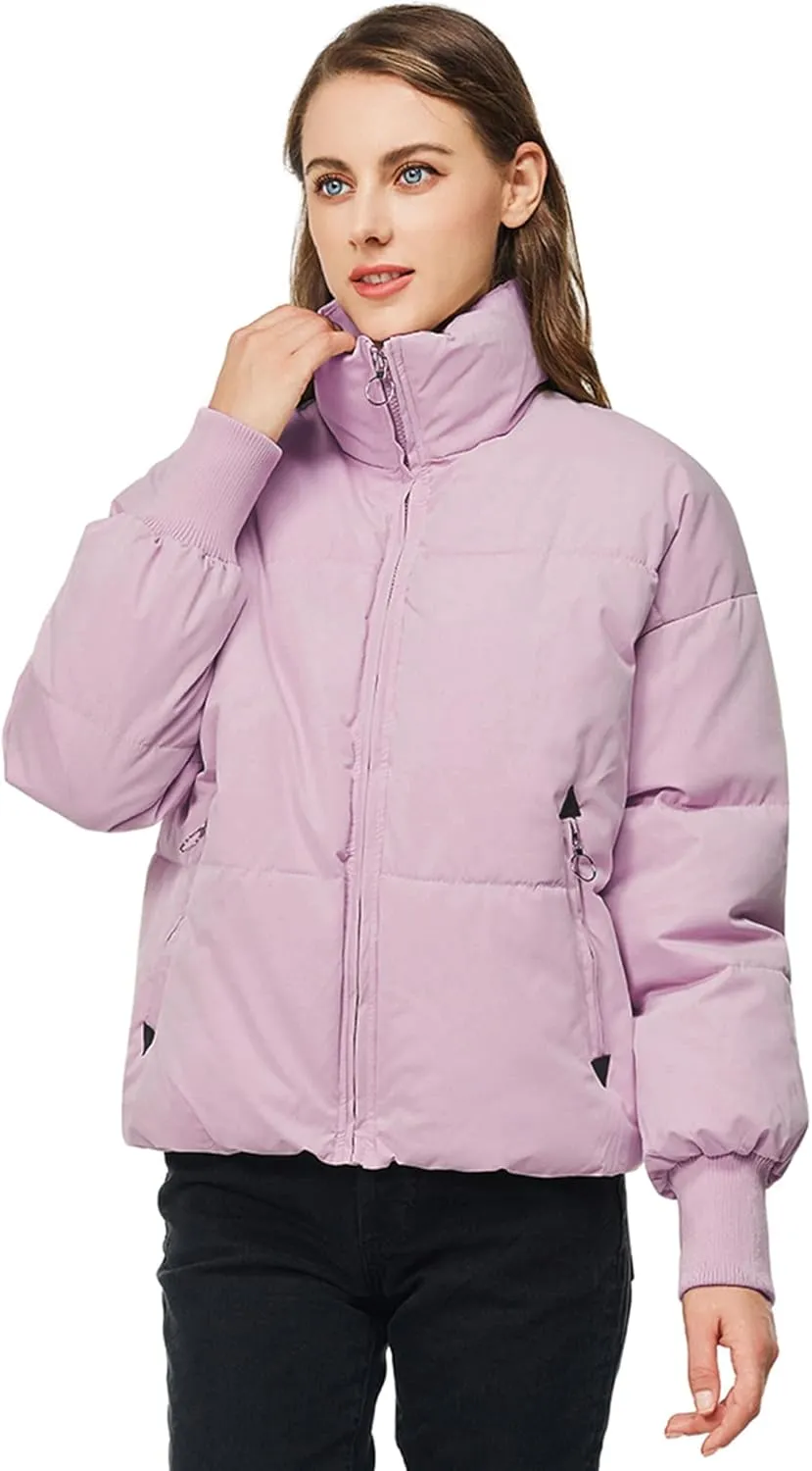TRATENBY Women's Winter Pockets Baggy Short Down Jacket Cropped Puffer Long Sleeve Zip Coats
