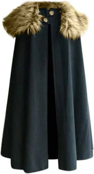 tuduoms Cloak Coat for Men Black Vintage Coat Winter Warm Gothic Wool Faux Fur Collar Long Cape Cloak Celtic Wool Cape Coat