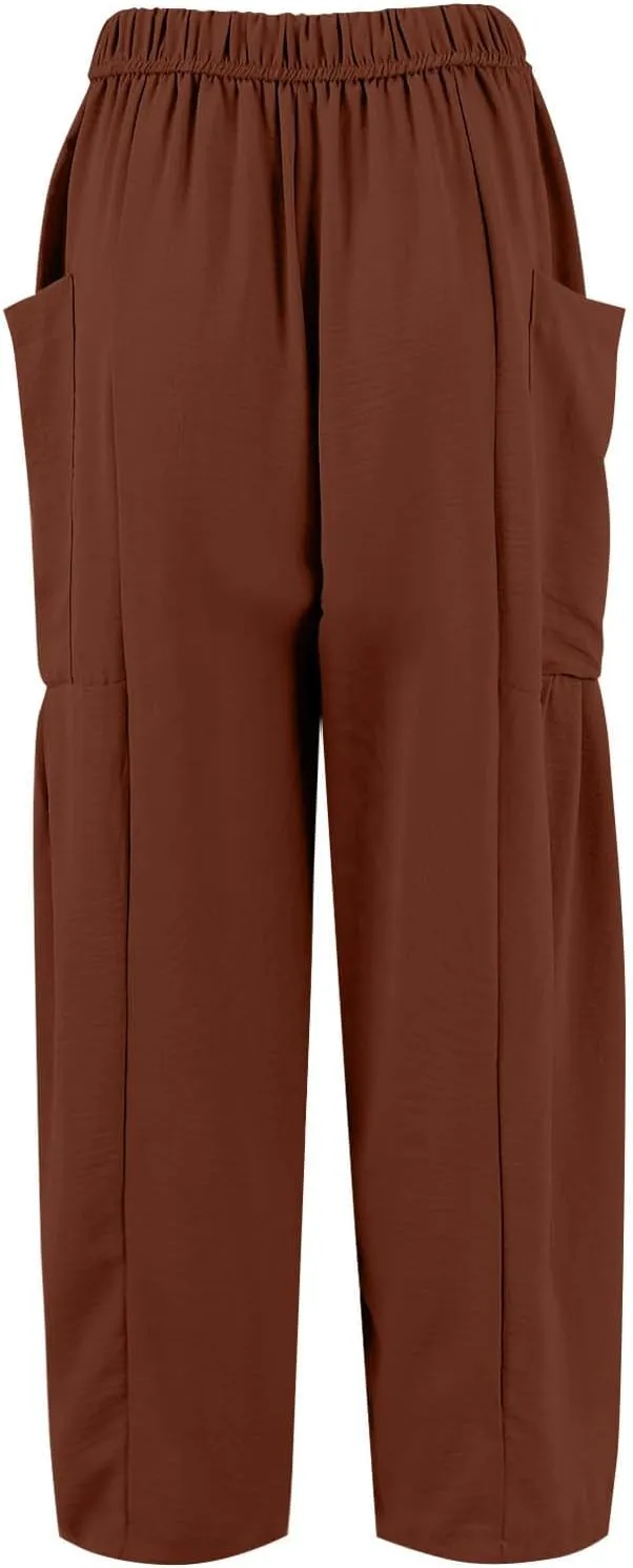 TWGONE Women's Palazzo Pants Wide Leg Loose High Waist Flowy Lounge Pants Beach Drawstring Slacks with Pockets