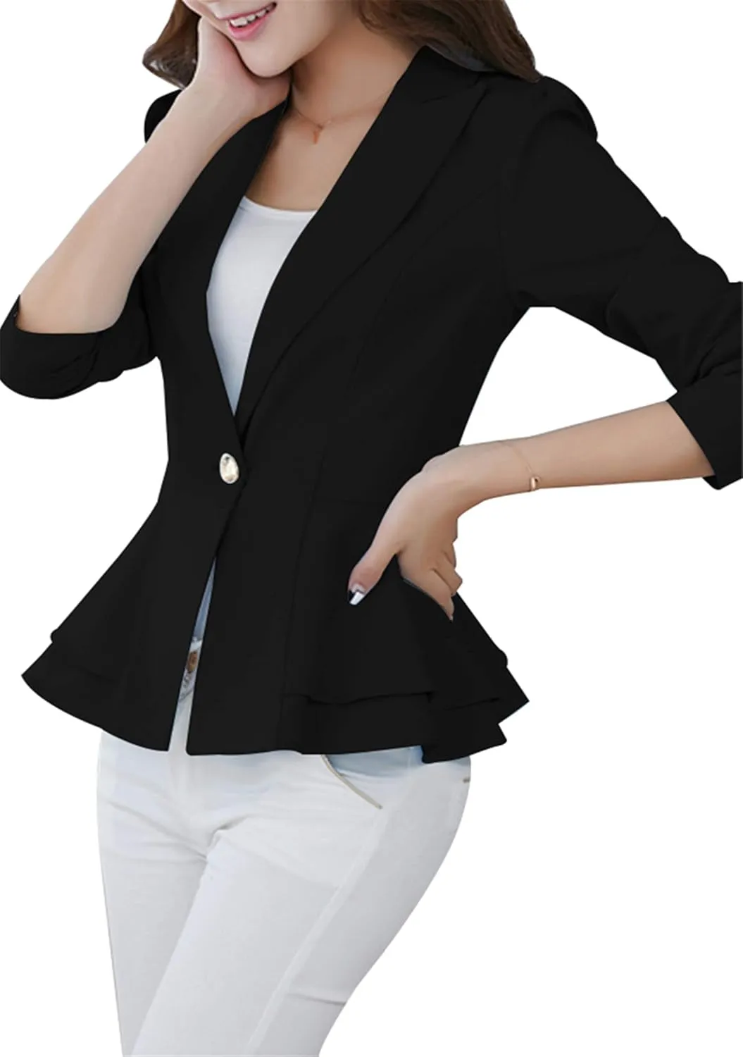 TYQQU Women's Work Office Button Down Blazer Business Loose Fit Long Sleeve Blazer