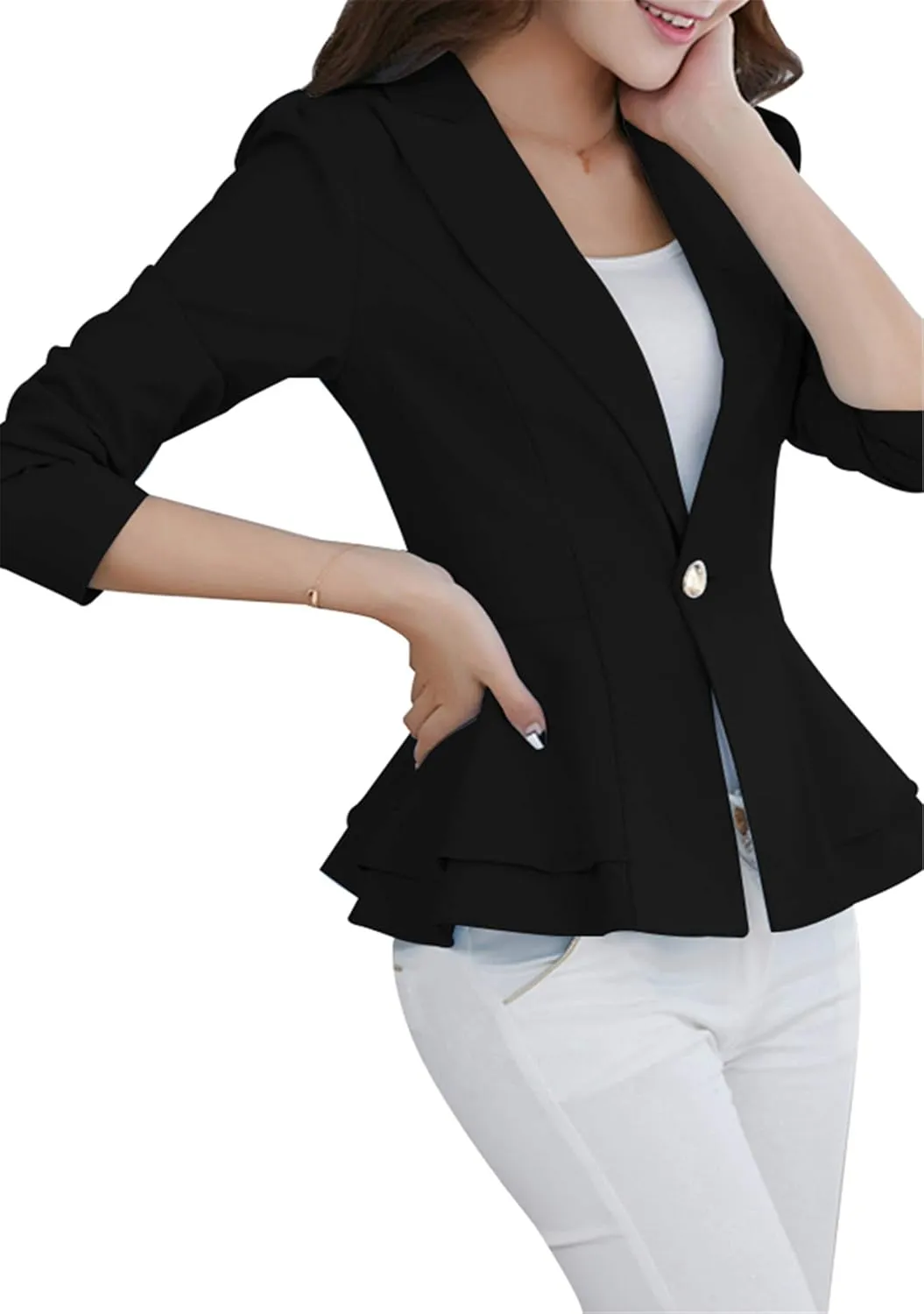 TYQQU Women's Work Office Button Down Blazer Business Loose Fit Long Sleeve Blazer