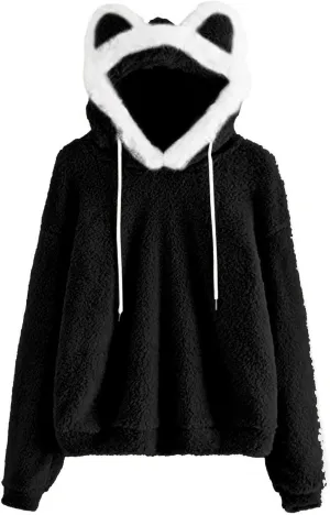 Unisex Hoodies Cat Ear Hooded Sweater Coats Long Sleeve Hoodies Sweatshirt Blouse Pullover Outwear for Women Men
