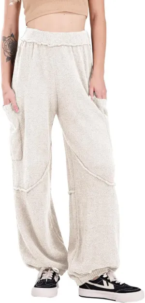 utcoco Women's Fuzzy Fleece Wide Leg Pants Elastic Waist Knit Pants Casual Comfy Lounge Trousers with Pockets
