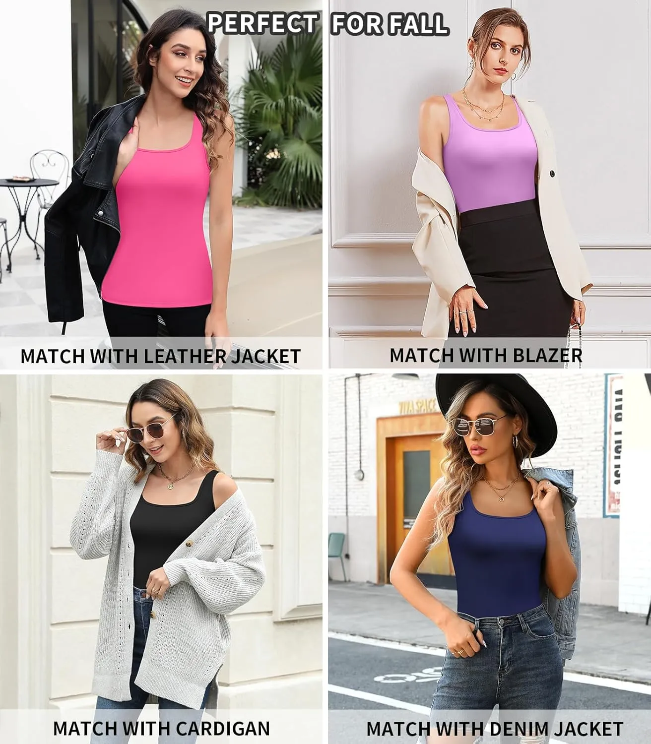 V FOR CITY Women's Tank Top with Built in Bras Adjustable Wide Strap Padded Camisole Summer Cami Shirts