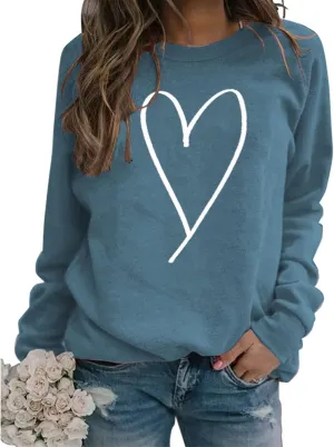 Valentines Crewneck Pullover Shirts Women Long Sleeve Love Heart Sweatshirts Graphic Lover Gift