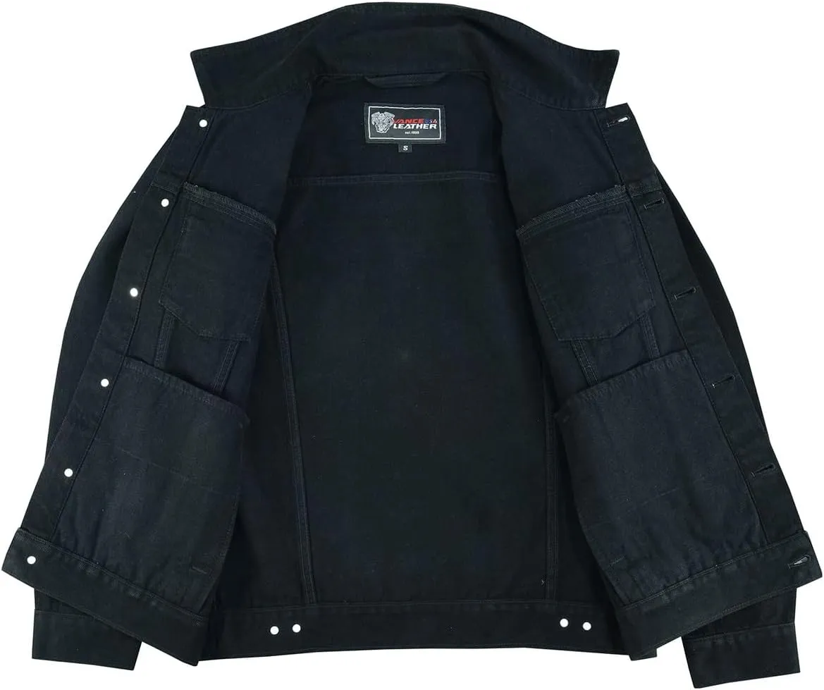 Vance Men's Heavy Duty Trucker Denim Button Front Motorcycle Jacket