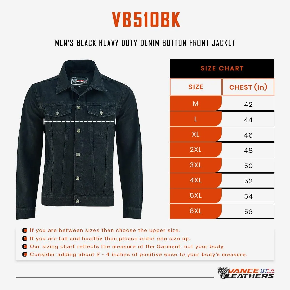 Vance Men's Heavy Duty Trucker Denim Button Front Motorcycle Jacket