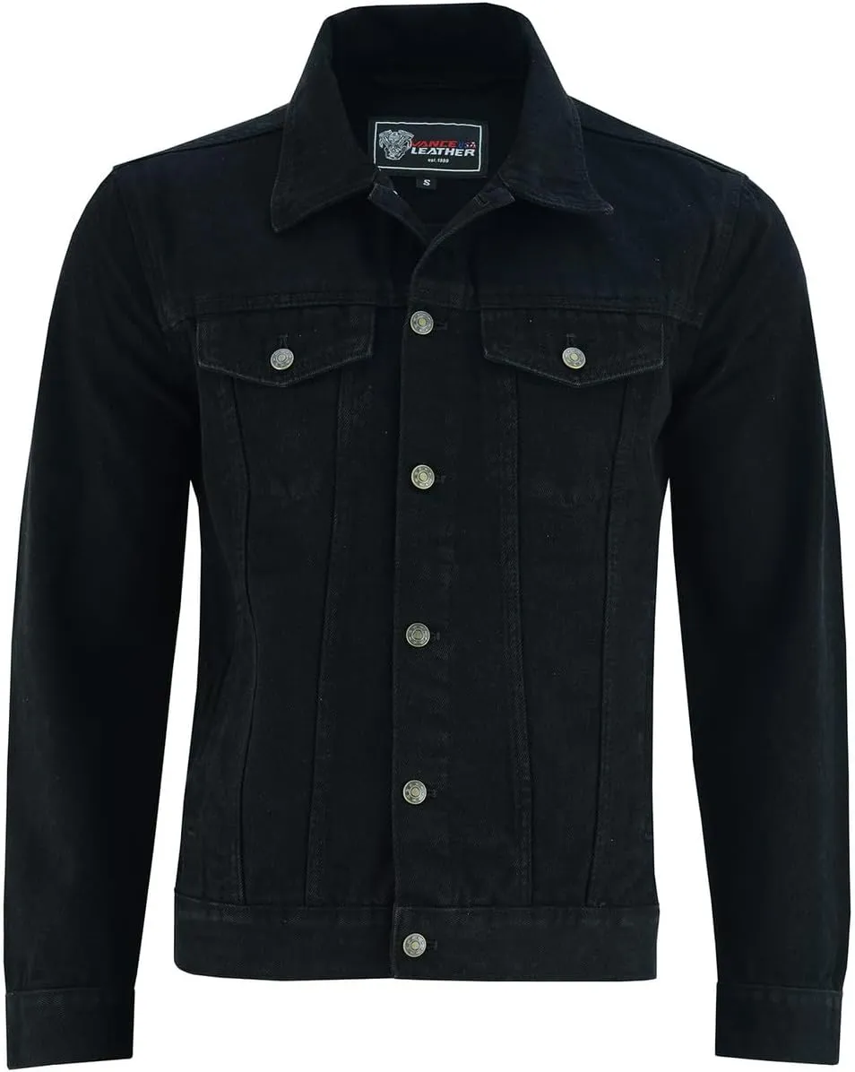 Vance Men's Heavy Duty Trucker Denim Button Front Motorcycle Jacket