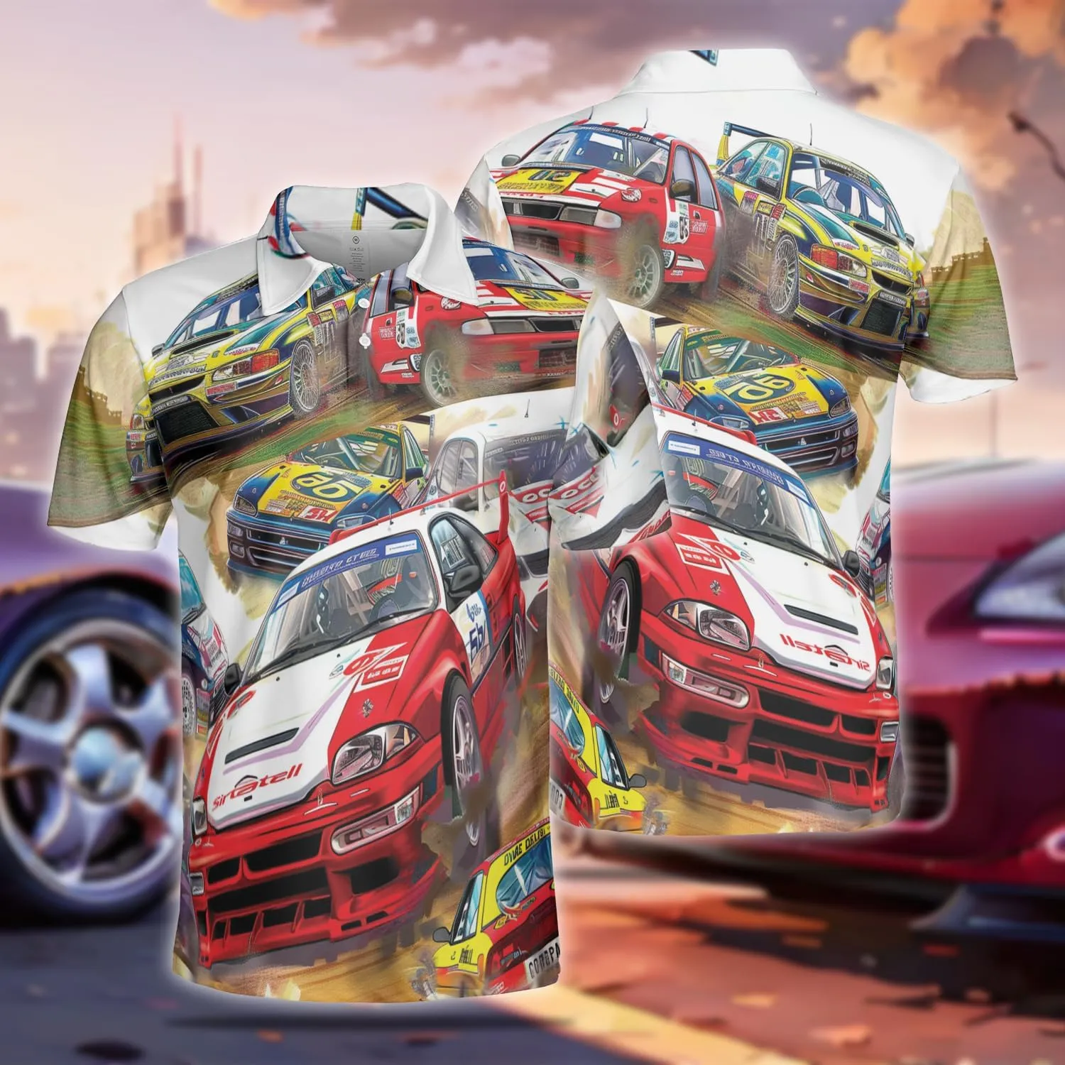 Vehicle Polo Shirts for Men - Car Racing Men's Regular Fit Quick Dry Golf Polo Shirt Series 12