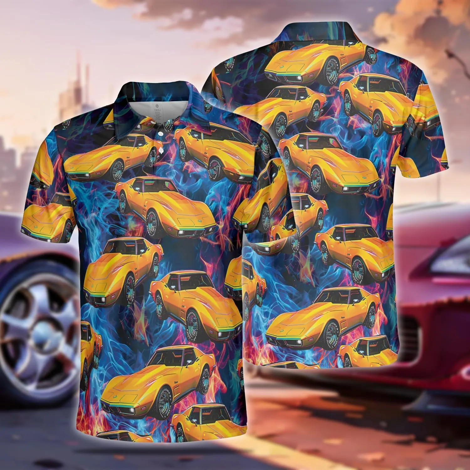 Vehicle Polo Shirts for Men - Car Racing Men's Regular Fit Quick Dry Golf Polo Shirt Series 12