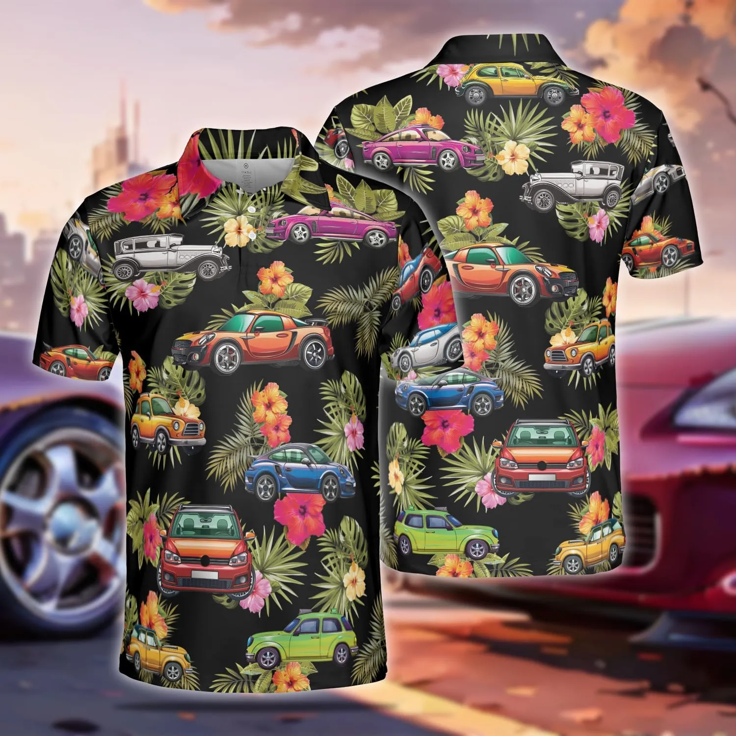 Vehicle Polo Shirts for Men - Car Racing Men's Regular Fit Quick Dry Golf Polo Shirt Series 12