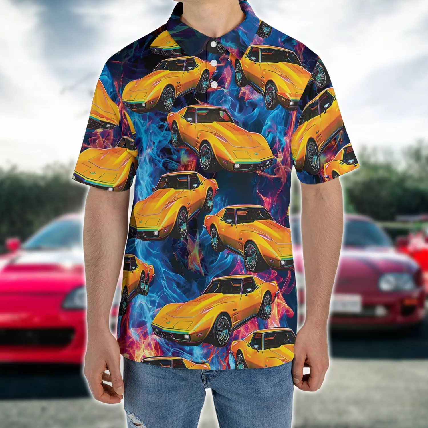 Vehicle Polo Shirts for Men - Car Racing Men's Regular Fit Quick Dry Golf Polo Shirt Series 12