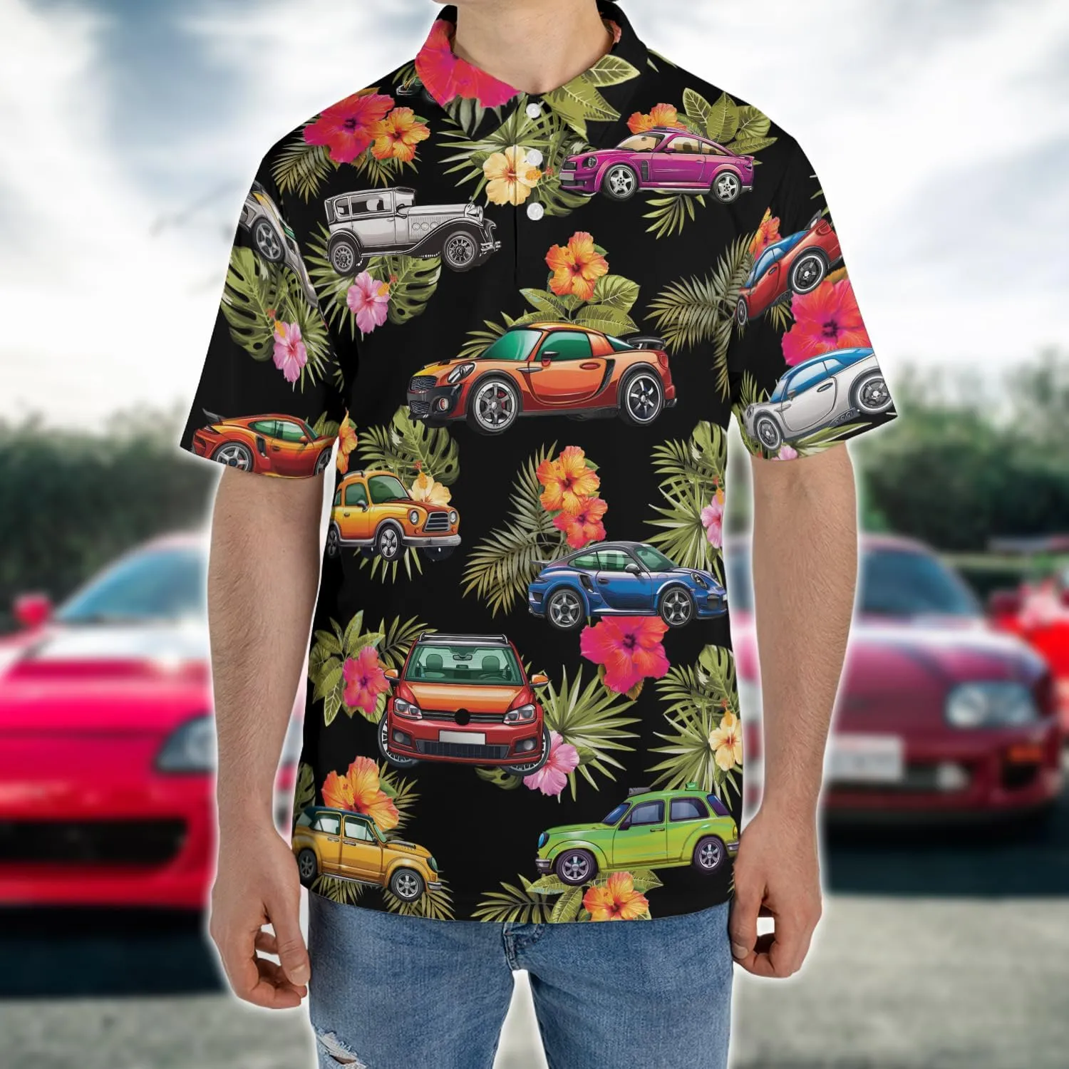 Vehicle Polo Shirts for Men - Car Racing Men's Regular Fit Quick Dry Golf Polo Shirt Series 12