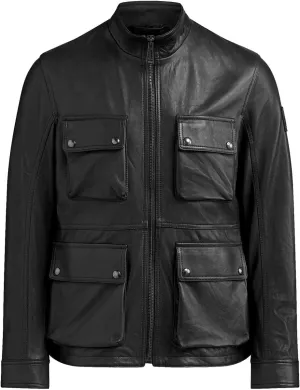 Ventro Black Mens Real Lambskin Military Leather Jacket Patch Pocket