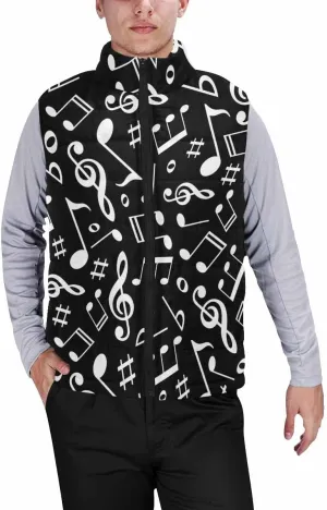 Vests For Men Music Notes Pattern Men's Warm Puffer Vest Outdoor Sleeveless Jacket For Golf Hiking Casual Travel