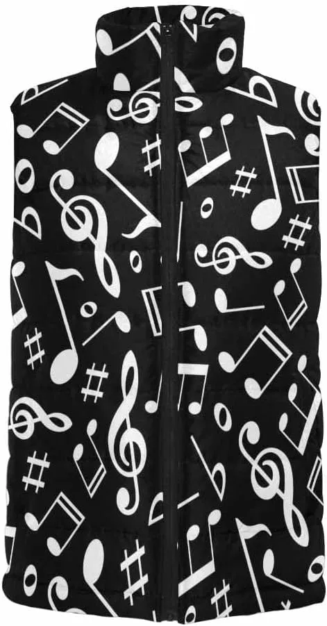 Vests For Men Music Notes Pattern Men's Warm Puffer Vest Outdoor Sleeveless Jacket For Golf Hiking Casual Travel