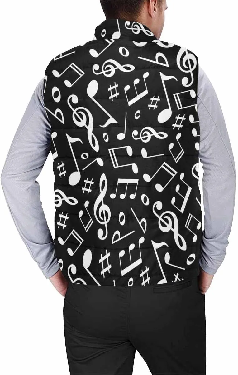 Vests For Men Music Notes Pattern Men's Warm Puffer Vest Outdoor Sleeveless Jacket For Golf Hiking Casual Travel