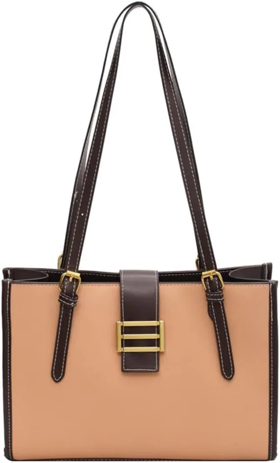 Vintage Leather Tote Bag for Women - Large Capacity Satchel Purse with Zipper (Khaki)