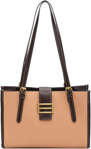 Vintage Leather Tote Bag for Women - Large Capacity Satchel Purse with Zipper (Khaki)