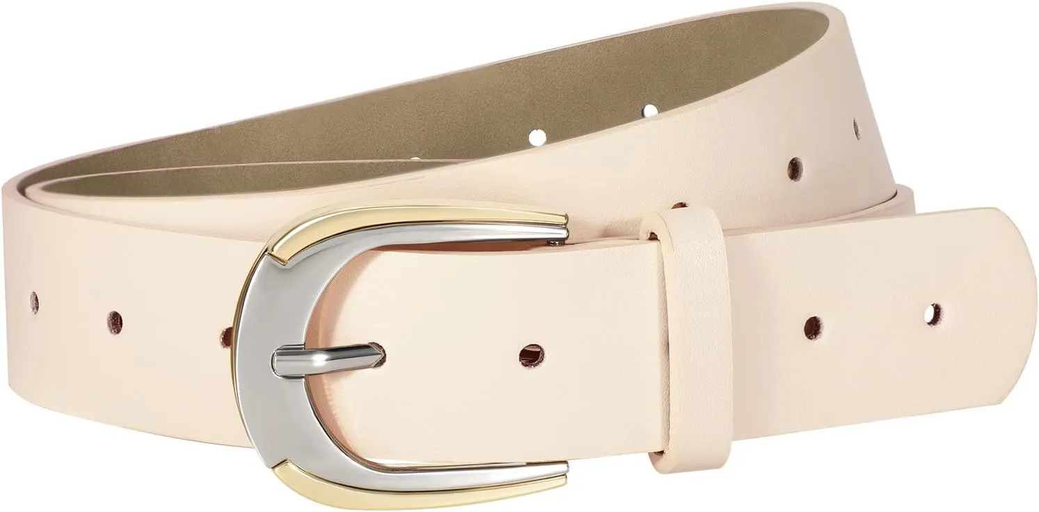 VONMELLI Women Leather Belt for Pants Jeans Dresses Ladies Belts with Fashion Gold Silver Buckle