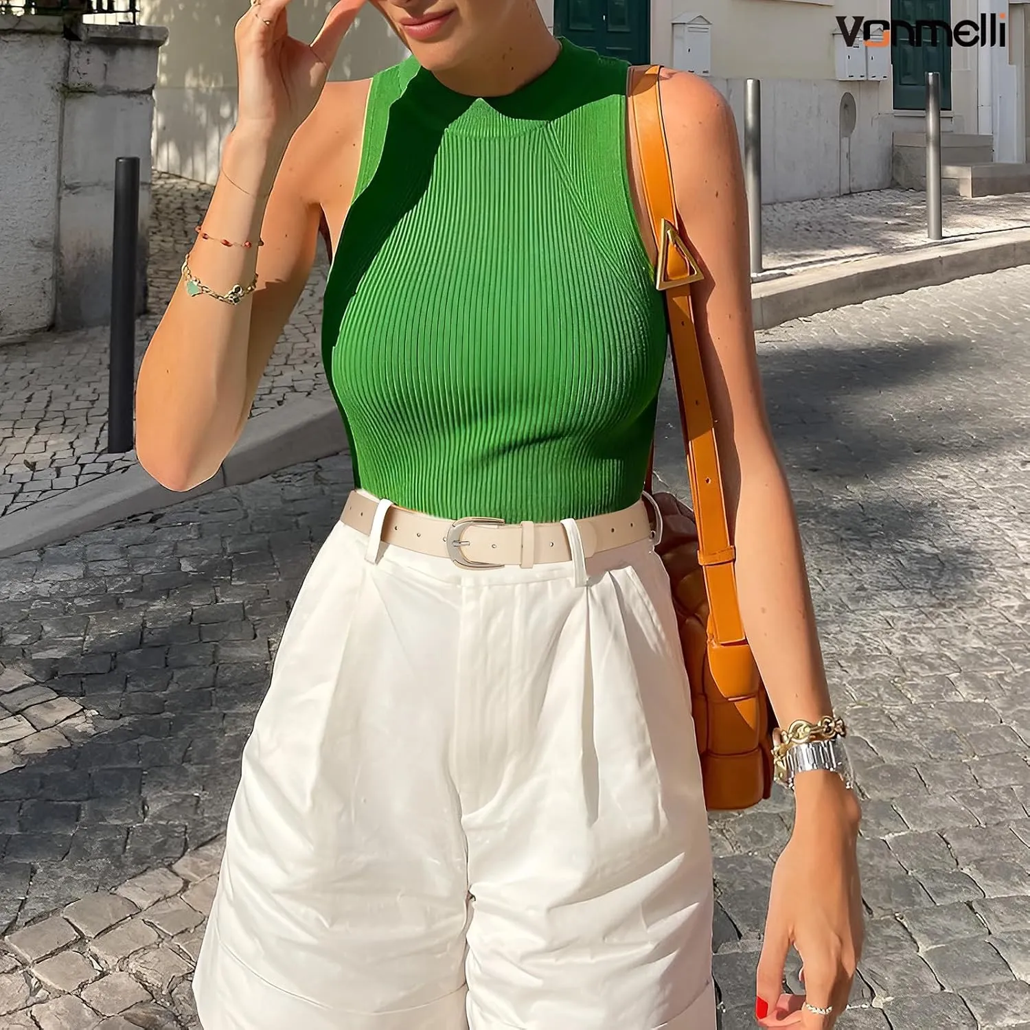 VONMELLI Women Leather Belt for Pants Jeans Dresses Ladies Belts with Fashion Gold Silver Buckle