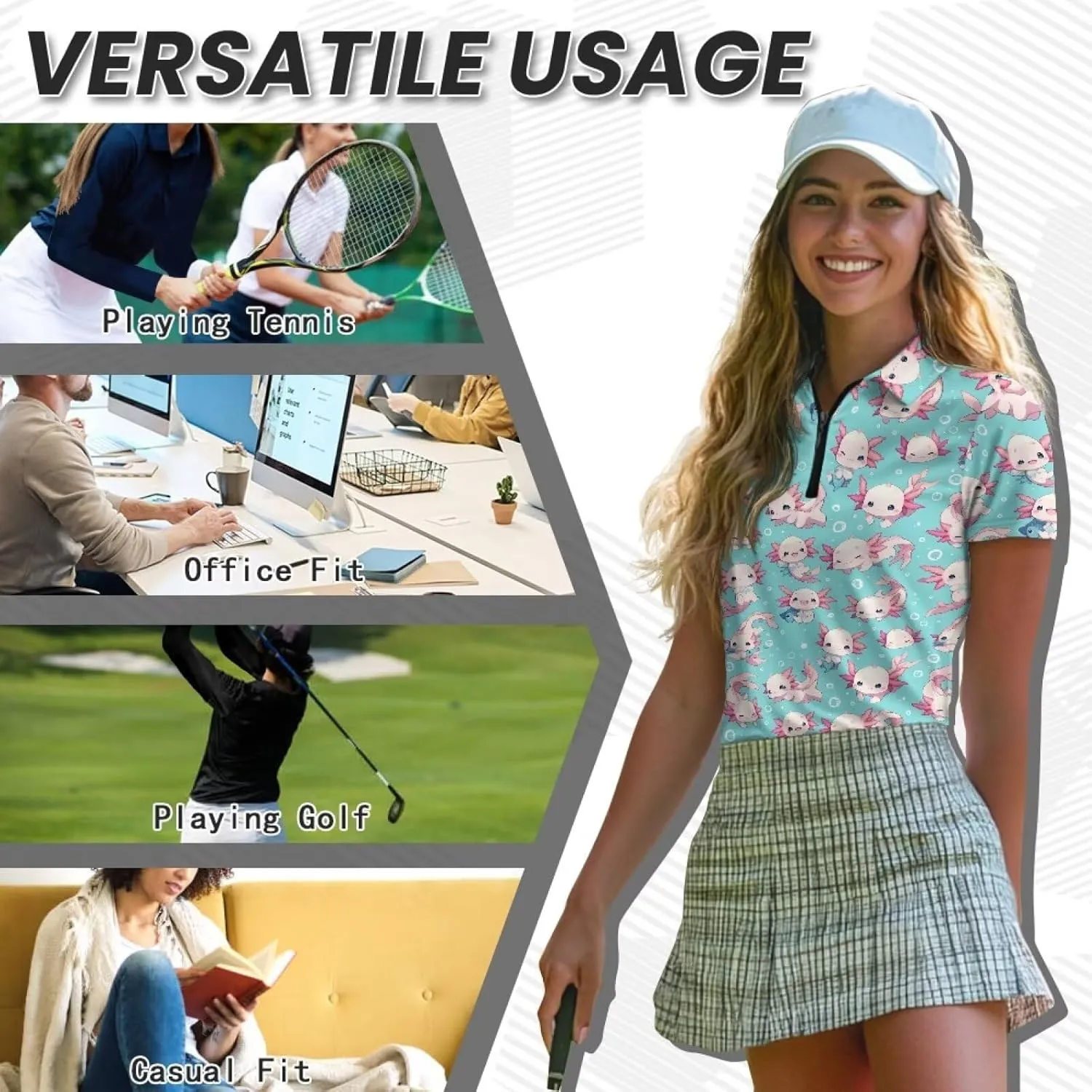 WELLFLYHOM Golf Shirts Short Sleeve Tennis Tops for Women Golf Top 1/4 Zip Workout Sport T-Shirt