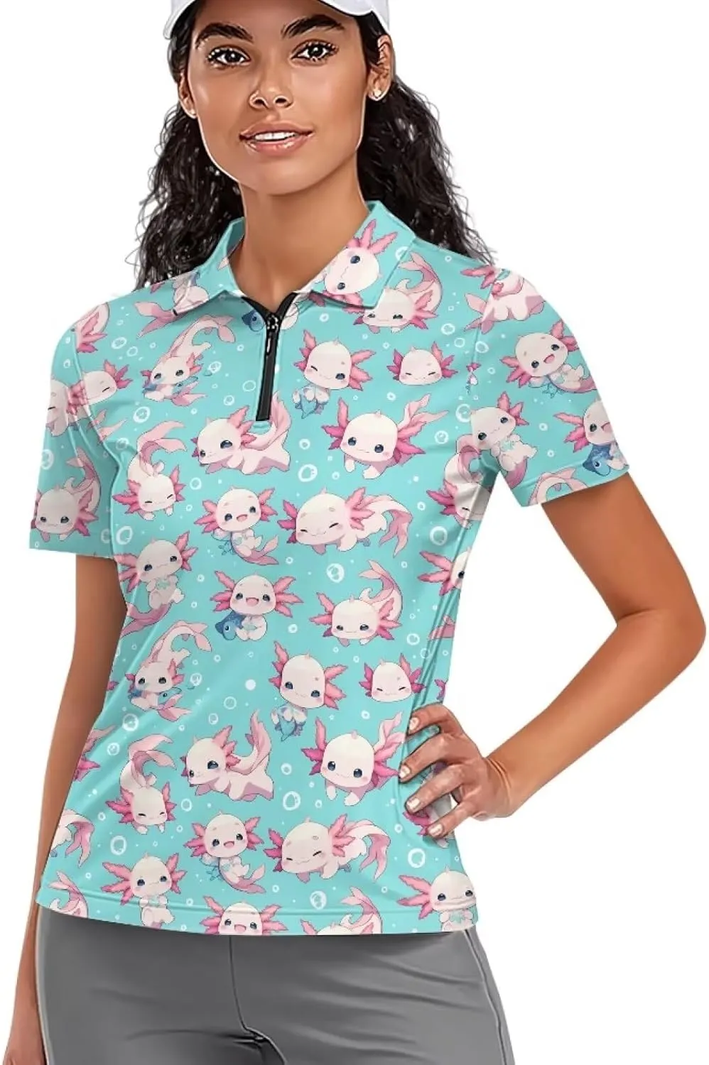 WELLFLYHOM Golf Shirts Short Sleeve Tennis Tops for Women Golf Top 1/4 Zip Workout Sport T-Shirt