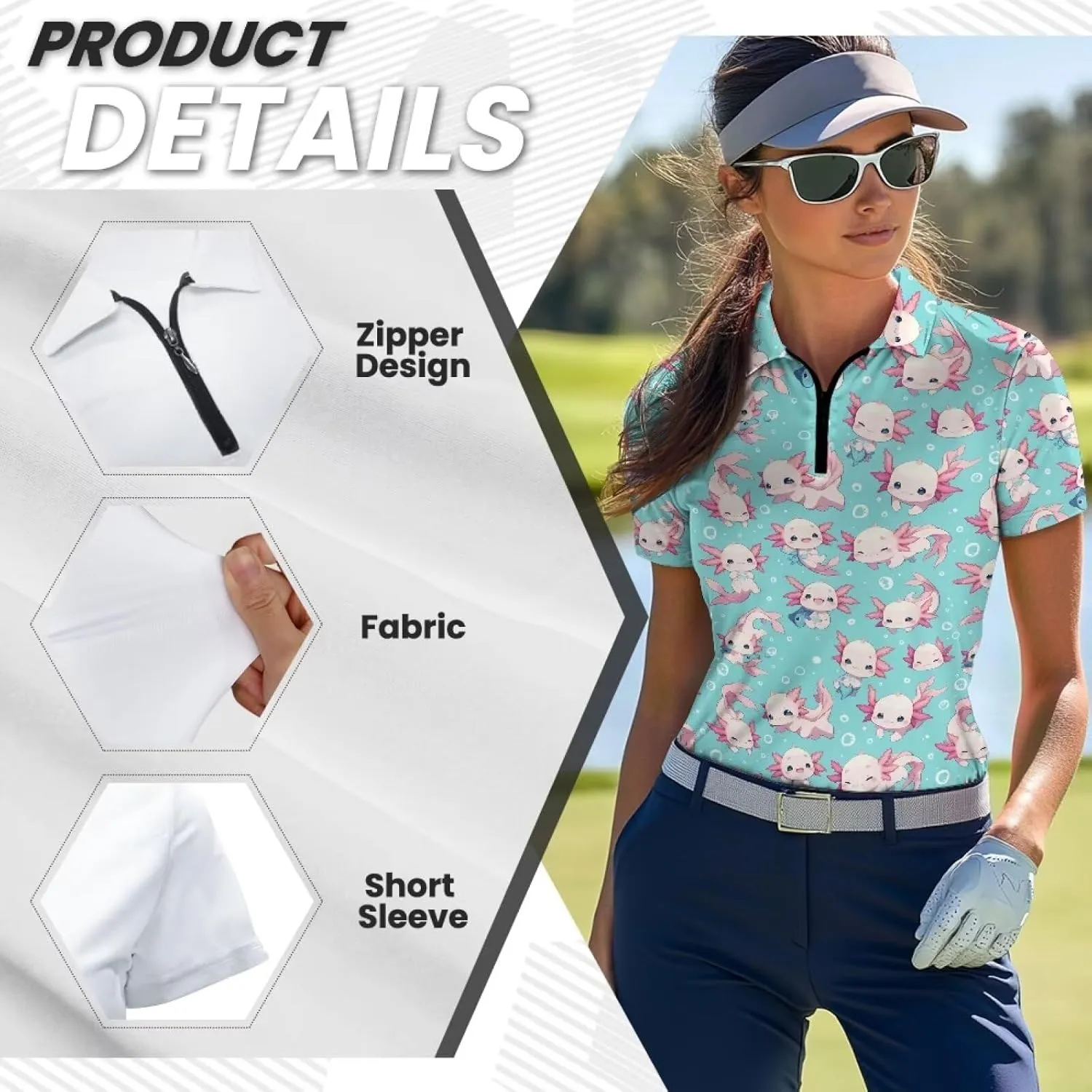 WELLFLYHOM Golf Shirts Short Sleeve Tennis Tops for Women Golf Top 1/4 Zip Workout Sport T-Shirt
