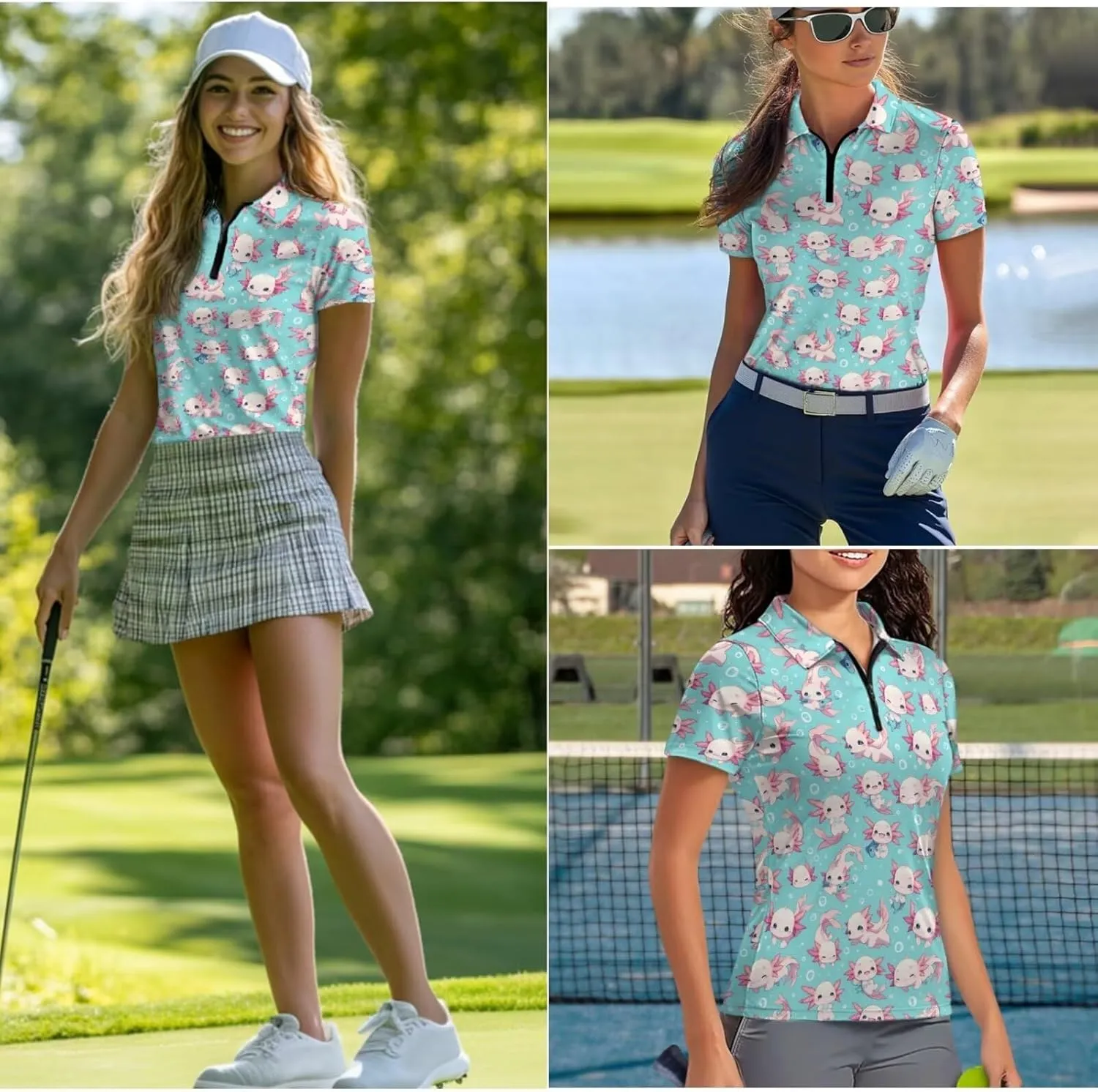WELLFLYHOM Golf Shirts Short Sleeve Tennis Tops for Women Golf Top 1/4 Zip Workout Sport T-Shirt