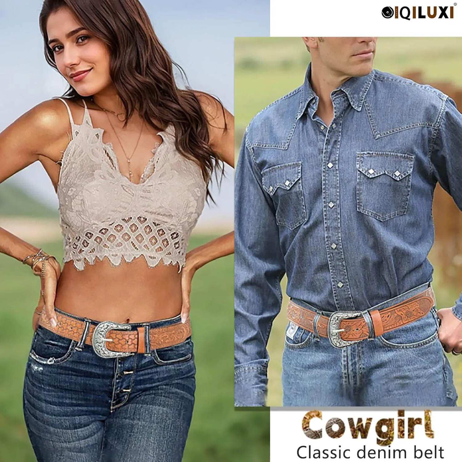 Western Belt for Women Men Cowboys Cowgirls Carving Buckles Belts for Jeans Pants