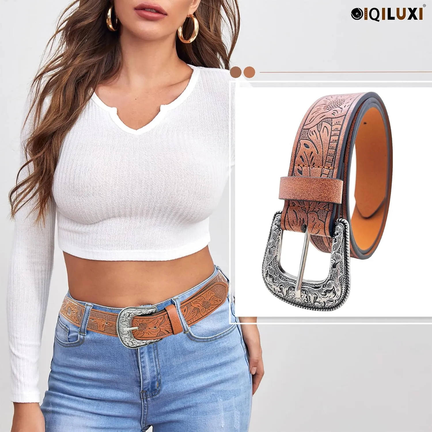 Western Belt for Women Men Cowboys Cowgirls Carving Buckles Belts for Jeans Pants