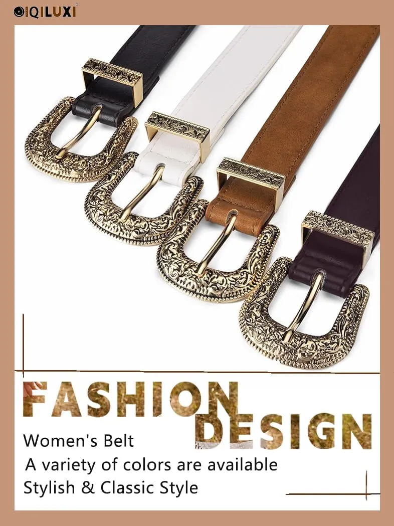 Western Belt for Women Men Cowboys Cowgirls Carving Buckles Belts for Jeans Pants