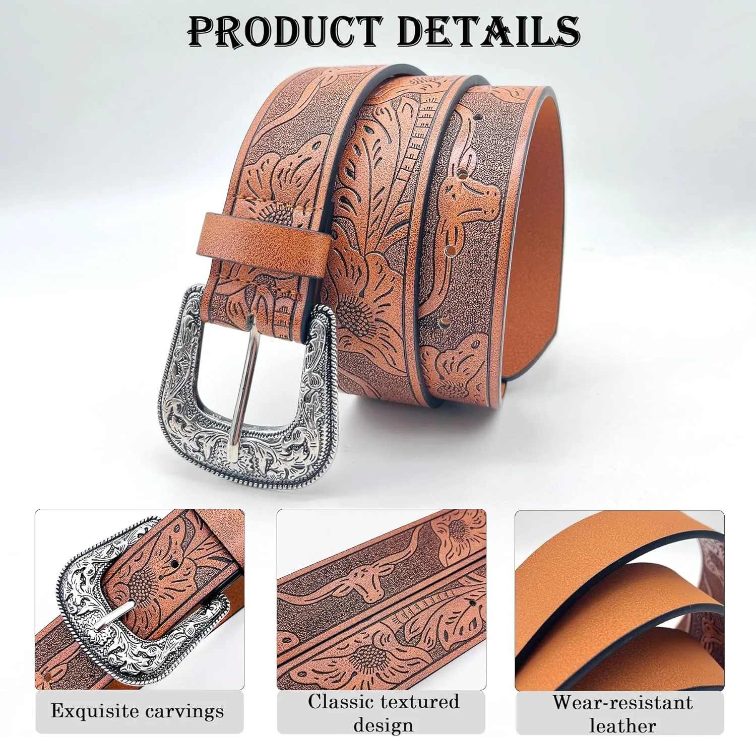 Western Belt for Women Men Cowboys Cowgirls Carving Buckles Belts for Jeans Pants