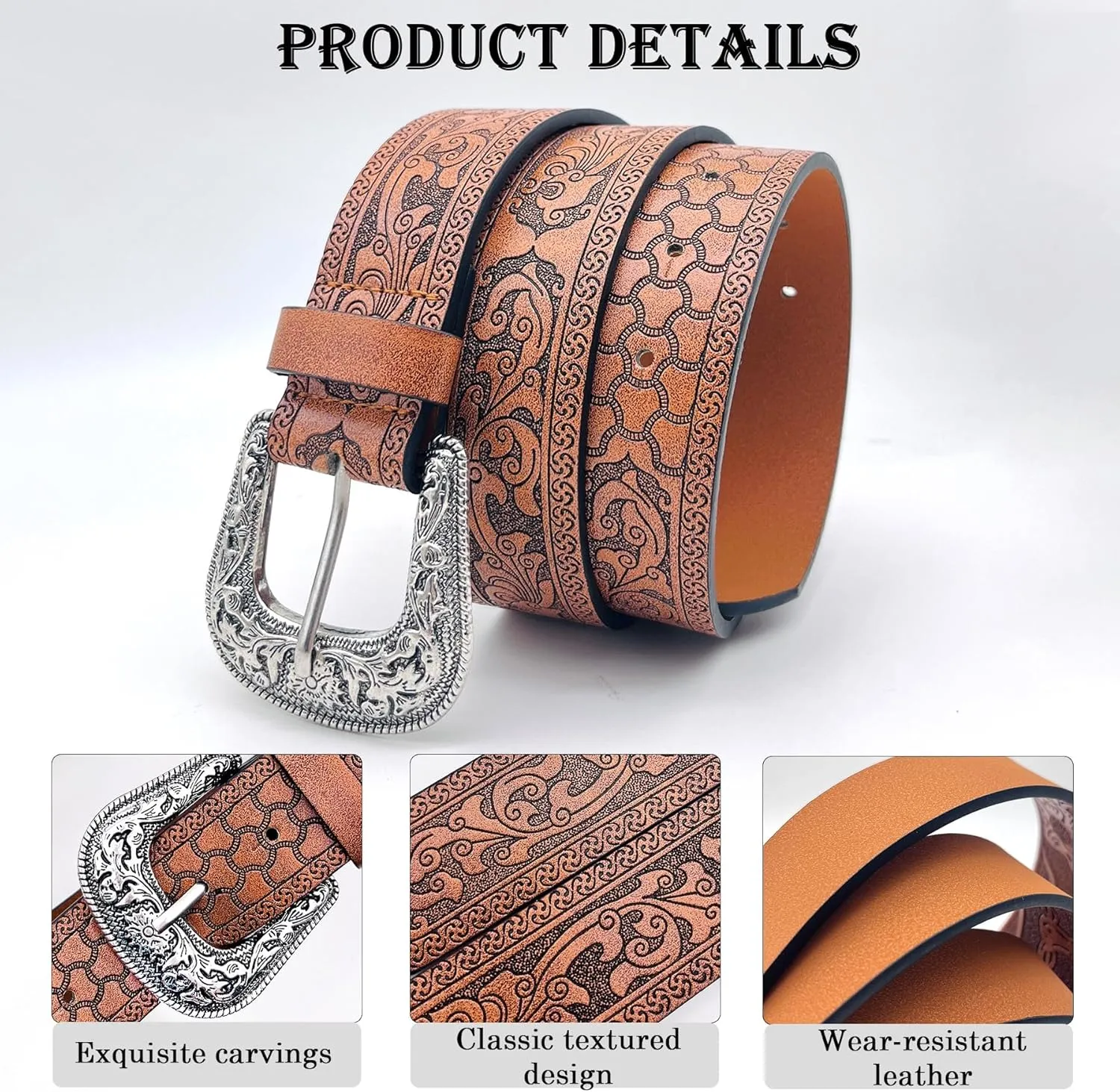 Western Belt for Women Men Cowboys Cowgirls Carving Buckles Belts for Jeans Pants