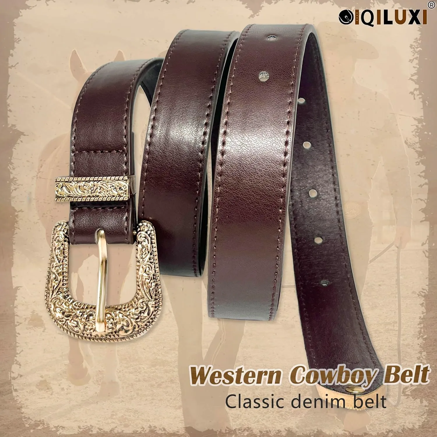 Western Belt for Women Men Cowboys Cowgirls Carving Buckles Belts for Jeans Pants
