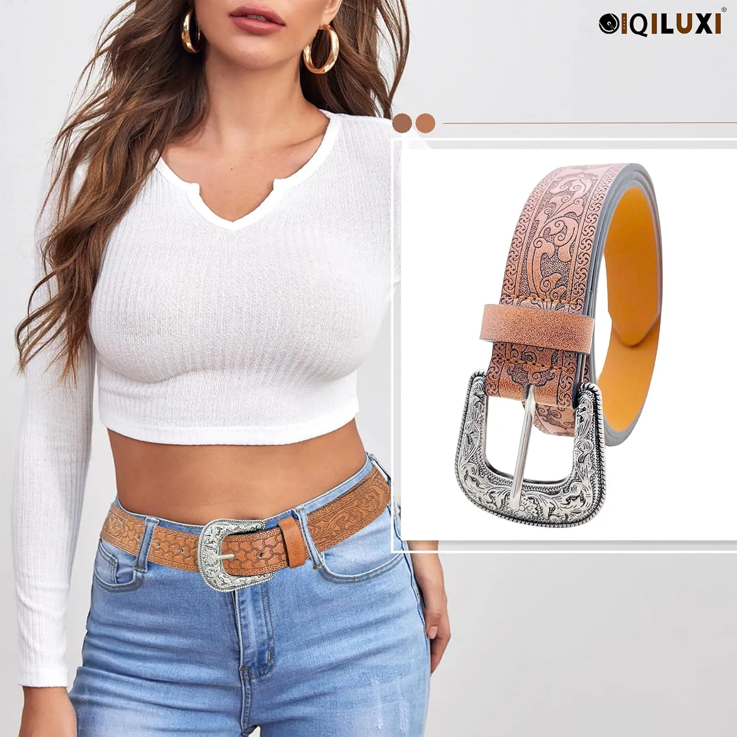 Western Belt for Women Men Cowboys Cowgirls Carving Buckles Belts for Jeans Pants