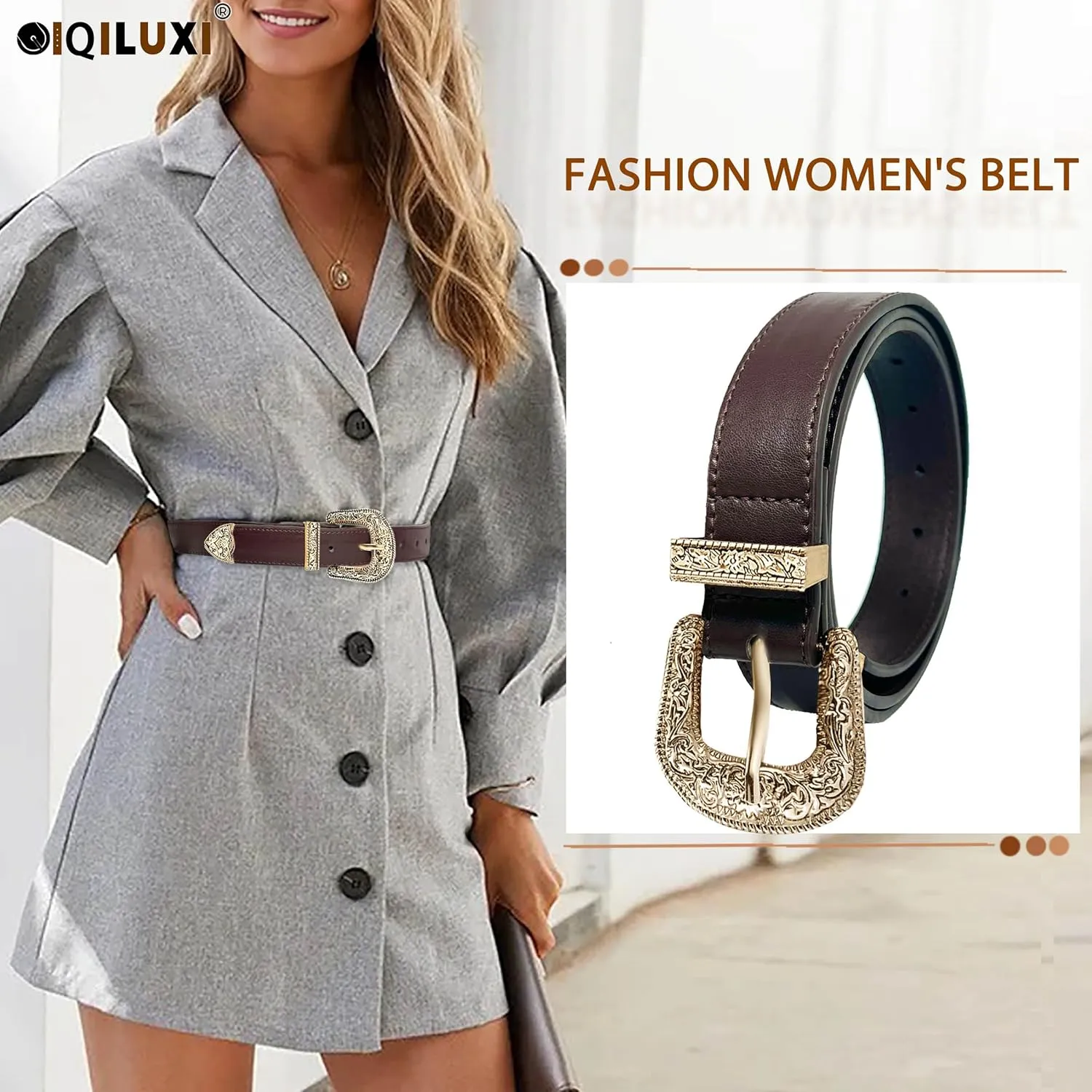 Western Belt for Women Men Cowboys Cowgirls Carving Buckles Belts for Jeans Pants
