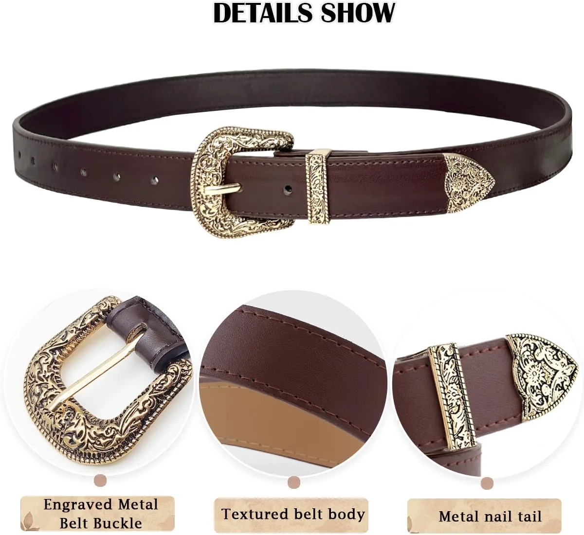 Western Belt for Women Men Cowboys Cowgirls Carving Buckles Belts for Jeans Pants