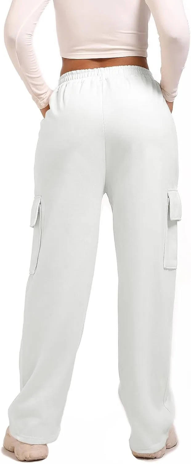 Wide Leg Cargo Sweatpants for Women High Waisted Baggy Fleece Joggers Casual Athletic Sweats Pants with Pockets