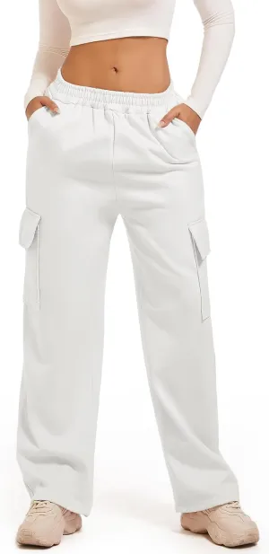 Wide Leg Cargo Sweatpants for Women High Waisted Baggy Fleece Joggers Casual Athletic Sweats Pants with Pockets