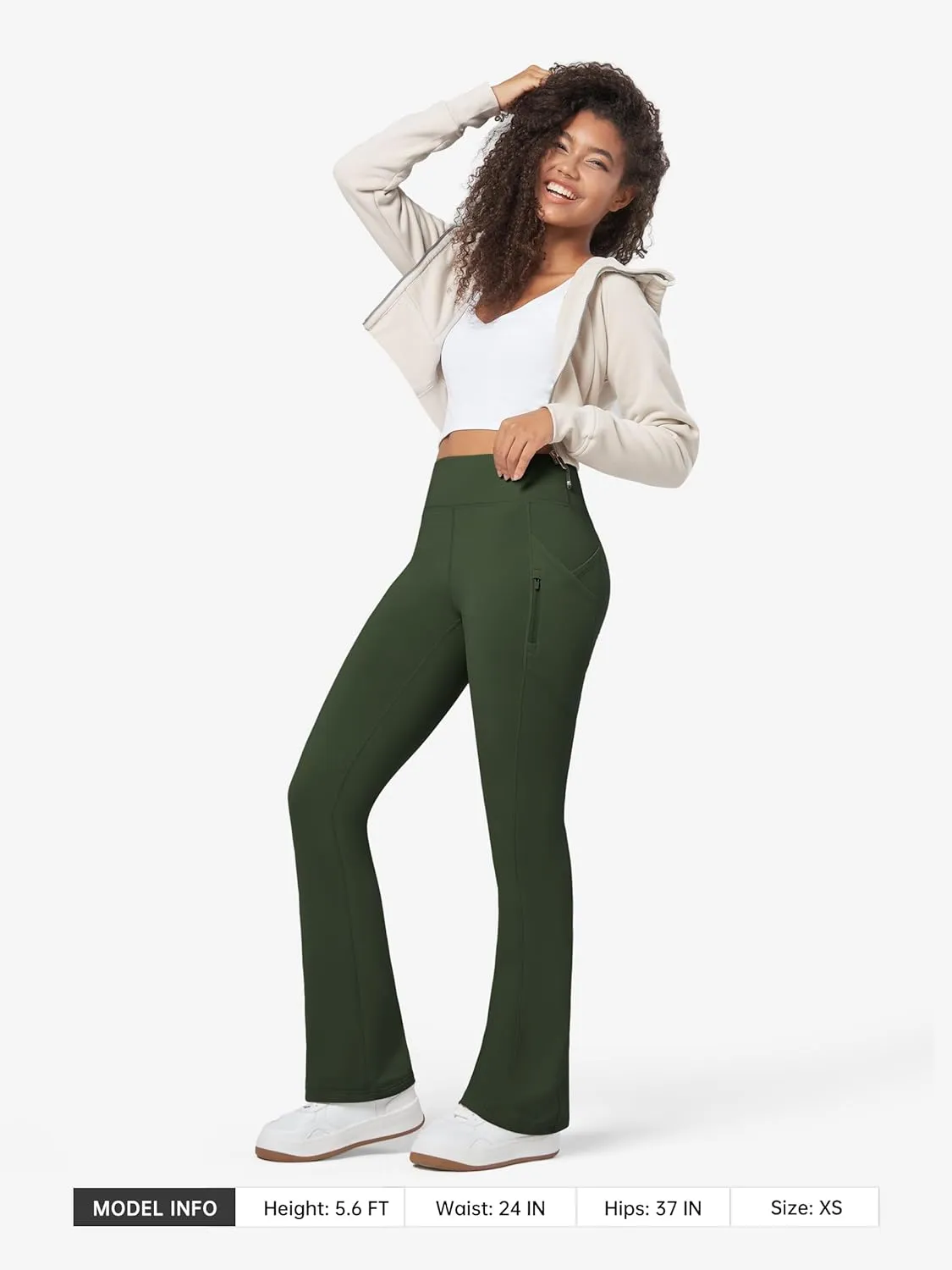 Willit Women's Fleece Lined Pants Thermal Leggings Winter Bootcut Yoga Pants Zipper Pockets Flare High Waist Water Resistant