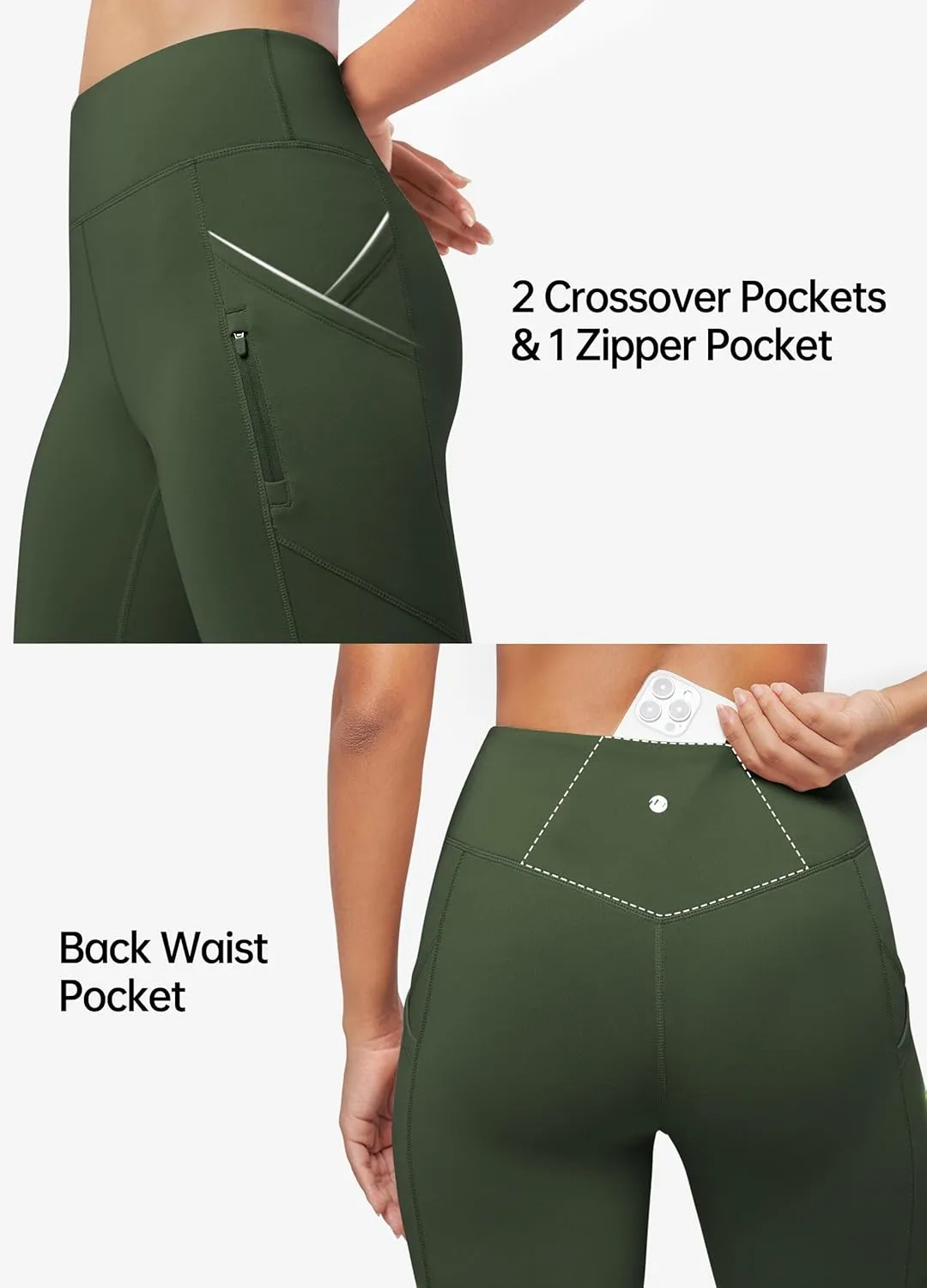 Willit Women's Fleece Lined Pants Thermal Leggings Winter Bootcut Yoga Pants Zipper Pockets Flare High Waist Water Resistant