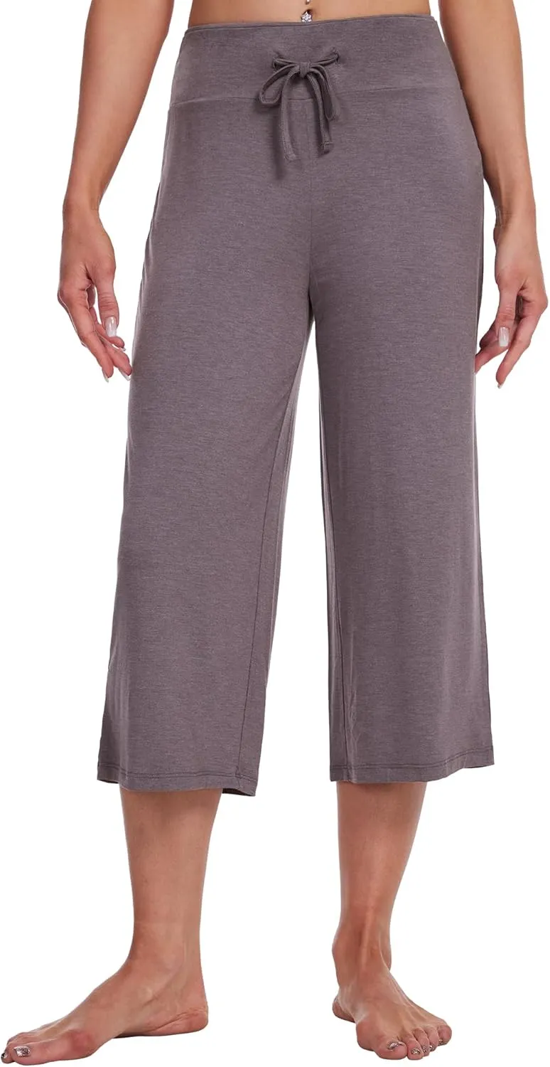 WiWi Women's Capri Pajama Pants Viscose from Bamboo Lounge Casual Bottoms Capris with Drawstring S-XXL