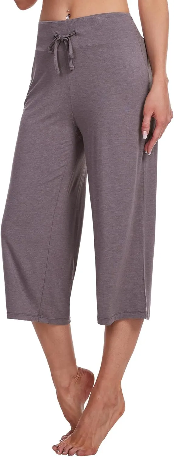 WiWi Women's Capri Pajama Pants Viscose from Bamboo Lounge Casual Bottoms Capris with Drawstring S-XXL